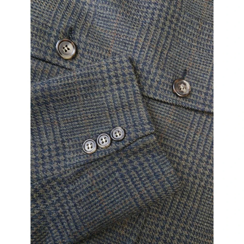 Jos A Bank Mens Vintage Wool Plaid Sport Coat 43R Olive Blue USA Made Blazer